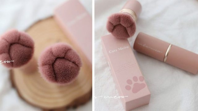 brochas de maquillaje con forma de patita de gato