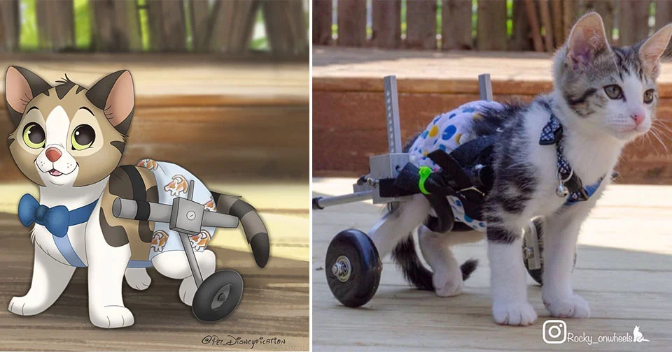 Gatito con silla de ruedas