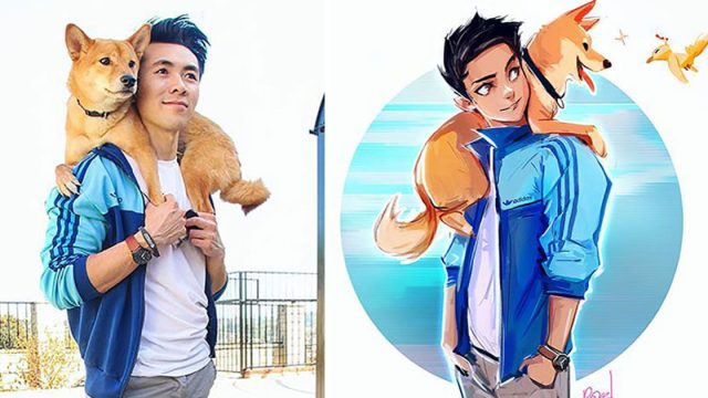Artista convierte fotografías con su perro en ilustraciones