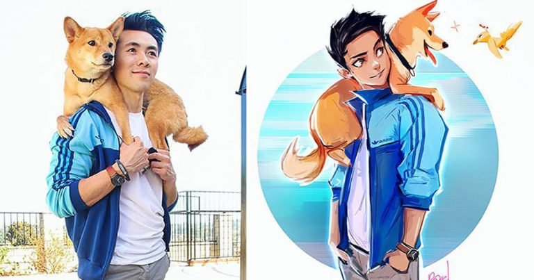 Artista estadounidense convierte fotografías de él y su perro en adorables ilustraciones