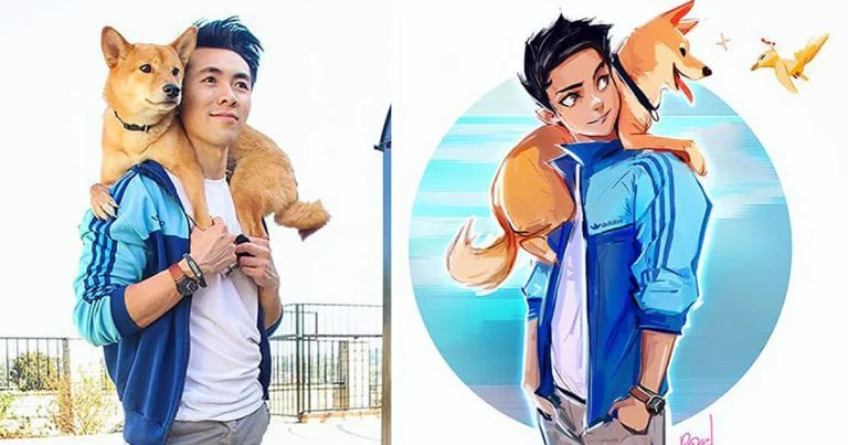 Artista estadounidense convierte fotografías de él y su perro en adorables ilustraciones