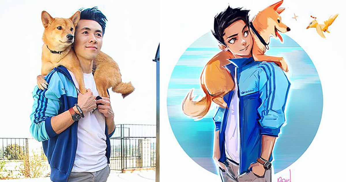 Artista convierte fotografías con su perro en ilustraciones