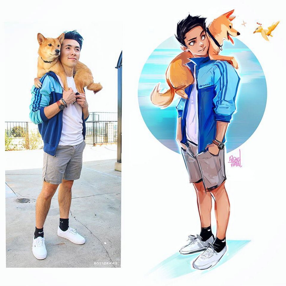 Artista estadounidense convierte fotografías de él y su perro en adorables ilustraciones 5 Hermosas fotos en caricatura
