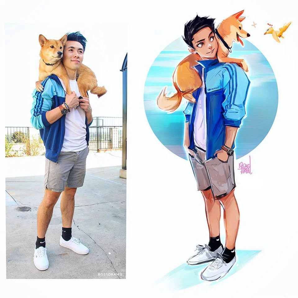 Artista estadounidense convierte fotografías de él y su perro en adorables ilustraciones 5 Hermosas fotos en caricatura