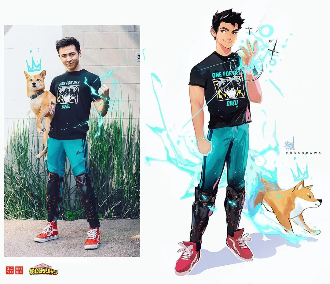 Artista estadounidense convierte fotografías de él y su perro en adorables ilustraciones 4 Joven artista y su perro