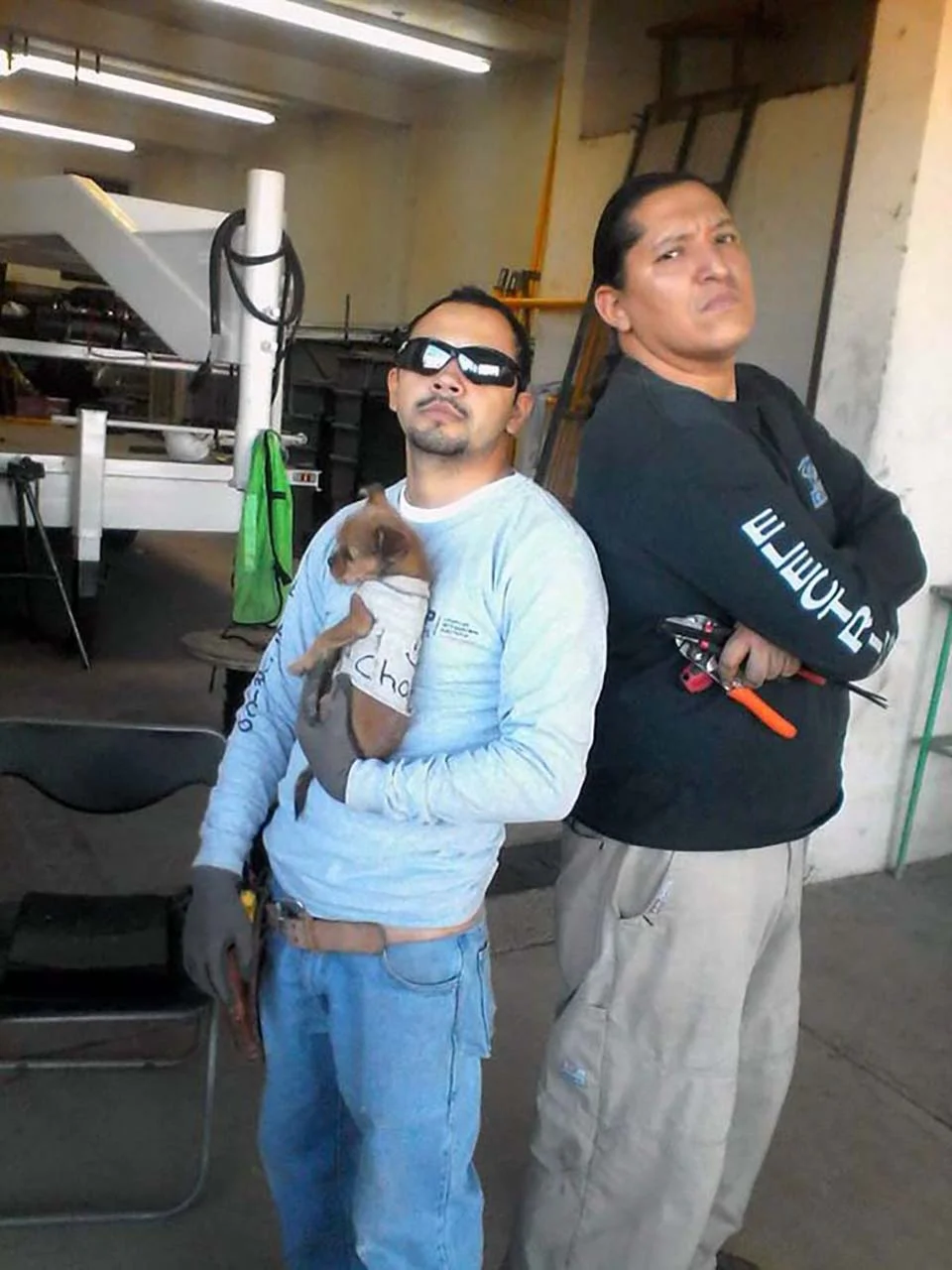 Trabajadores ayudan a perrito