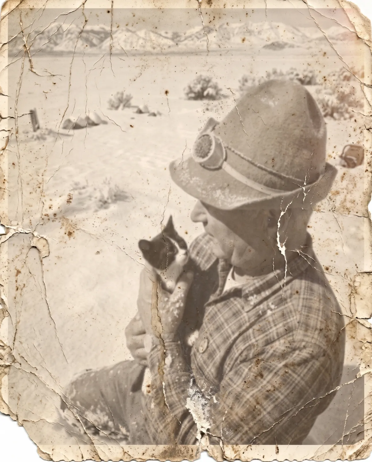 En 1950, un gatito salió detrás de los alpinistas del Cervino y siguió subiendo solo 5 Retrato granulado en blanco y negro de un guía alpino de mediana edad, de rostro curtido por el sol, con chaqueta de lana, pantalones bombachos, sombrero de fieltro, una cuerda de cáñamo enrollada al hombro y una mochila de lona con correas de cuero