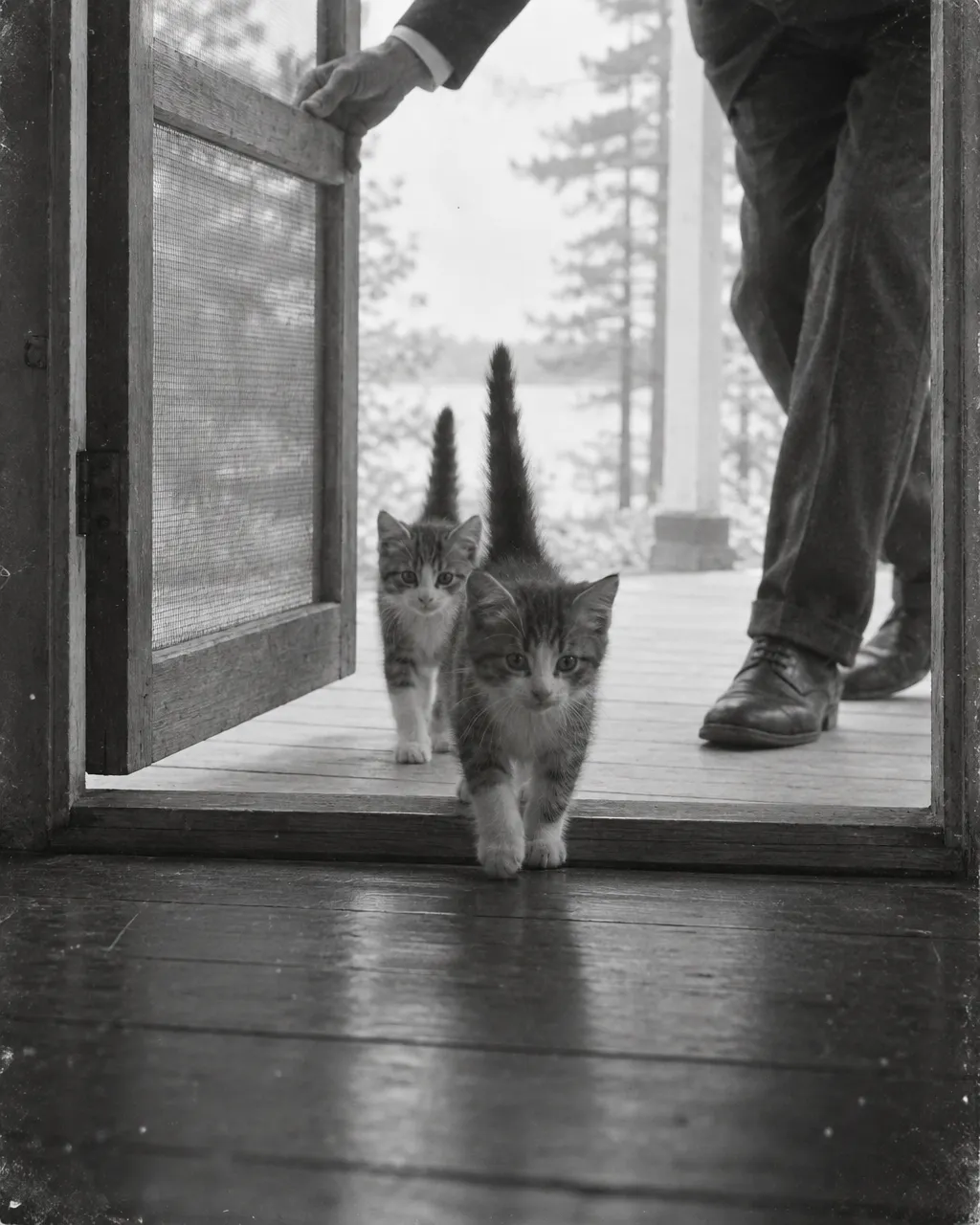El verano en que Mark Twain pagó para que tres gatitos nunca fueran suyos 5 Vista a ras del piso desde el interior de una casa de verano, hacia la puerta por donde entra la luz del día