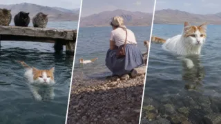 gato turco de van felino que nada hero